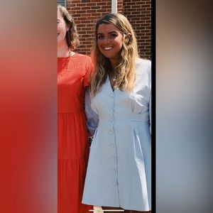 Powder blue button down mini dress.